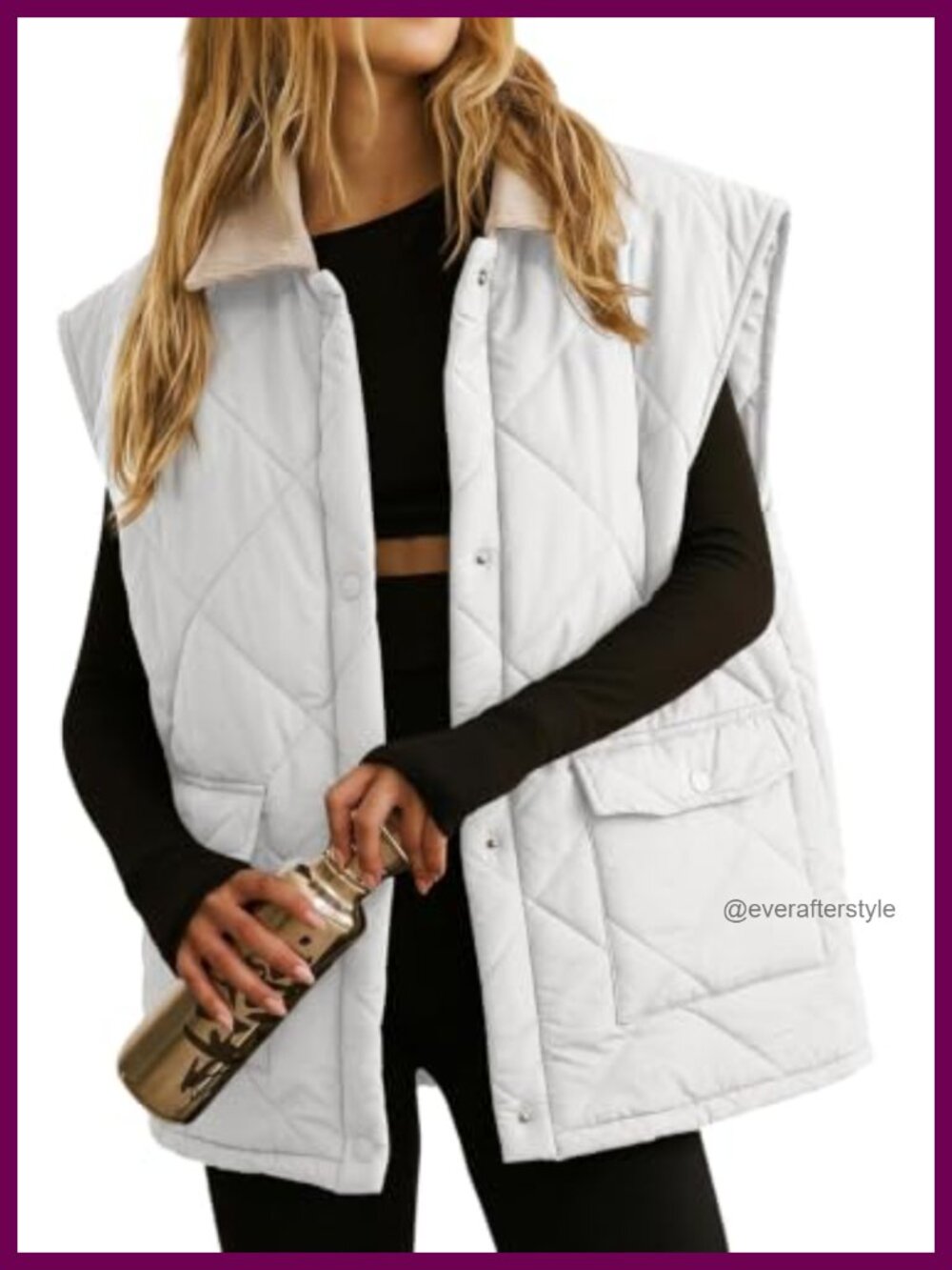 Quilted Puffer Vest Button Down Lapel Collar Sleeveless with Pockets